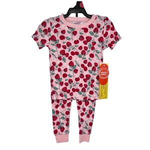 NWT Wonder Nation Pajamas Girls 2T Pink Strawberry Cherry Print Snug Fit 2pc Set